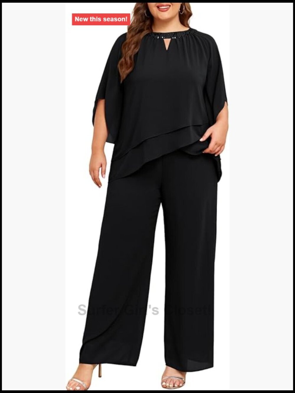 Plus Size Mother of Bride Pant Suit 2 Piece Chiffon Pantsuit Formal Wedding